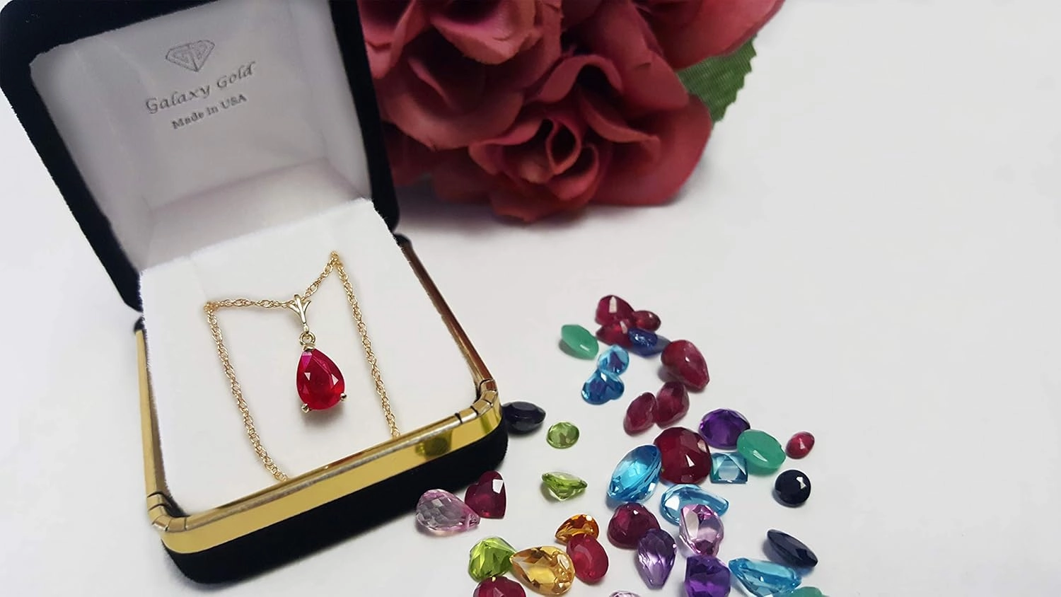 Galaxy Gold GG 14k Solid Yellow Gold 1.75 ct Pear-shaped Ruby Drop Pendant Necklace
