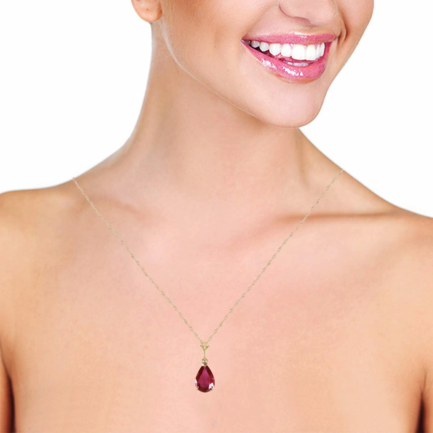 Galaxy Gold GG 14k Solid Yellow Gold 1.75 ct Pear-shaped Ruby Drop Pendant Necklace