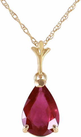 Galaxy Gold GG 14k Solid Yellow Gold 1.75 ct Pear-shaped Ruby Drop Pendant Necklace