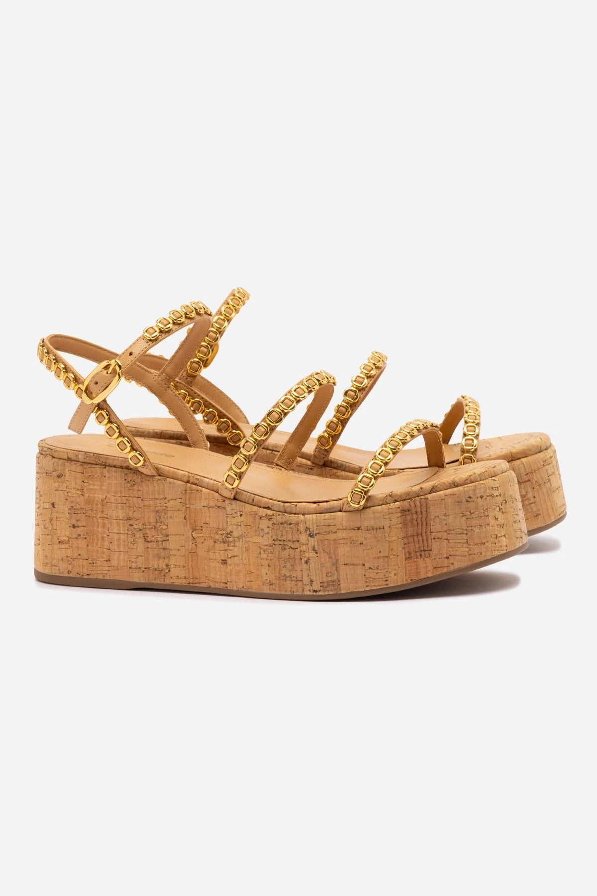 Gio Milanina Flatform In Tan Leather and Natural Cork