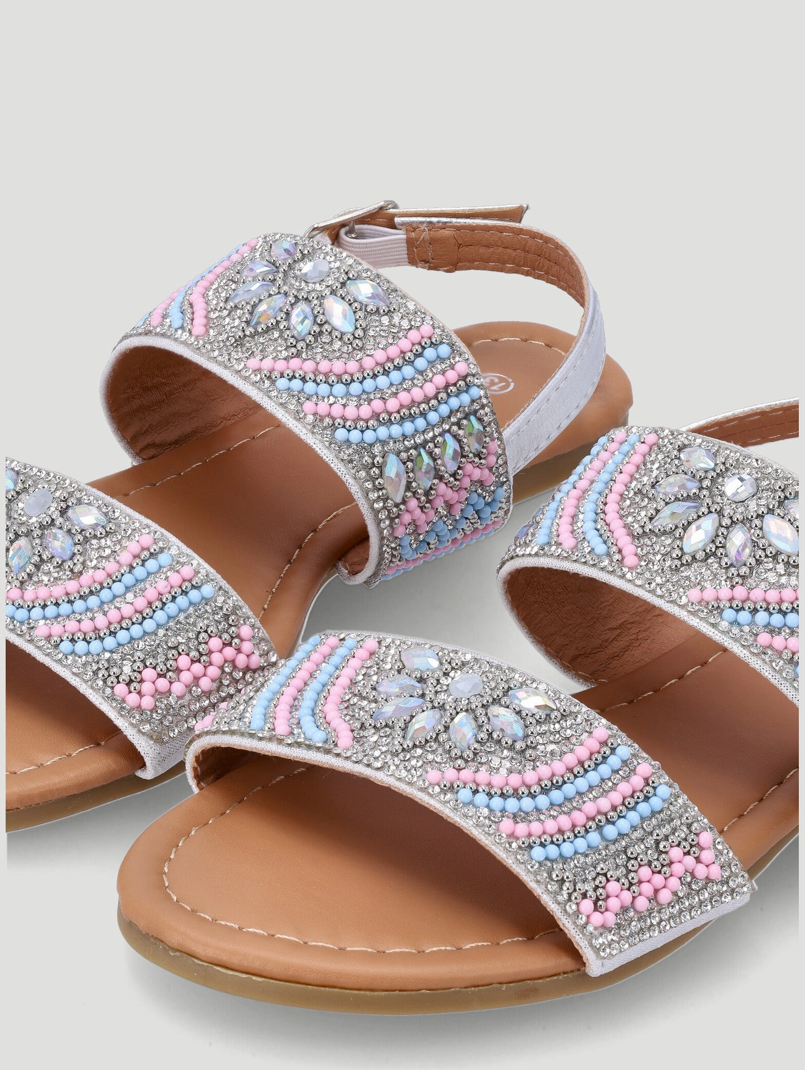 Girls Beaded Sandal - Silver