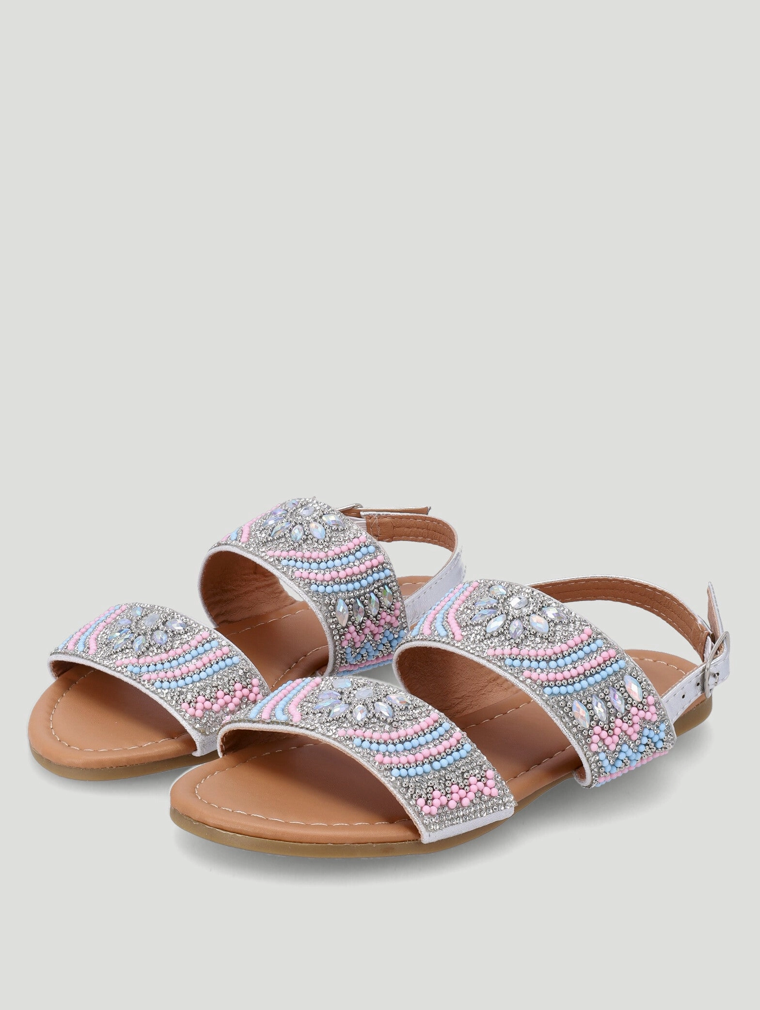 Girls Beaded Sandal - Silver