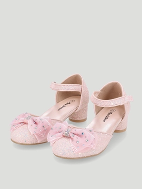 Girls Bow Glitter Heel-Pink