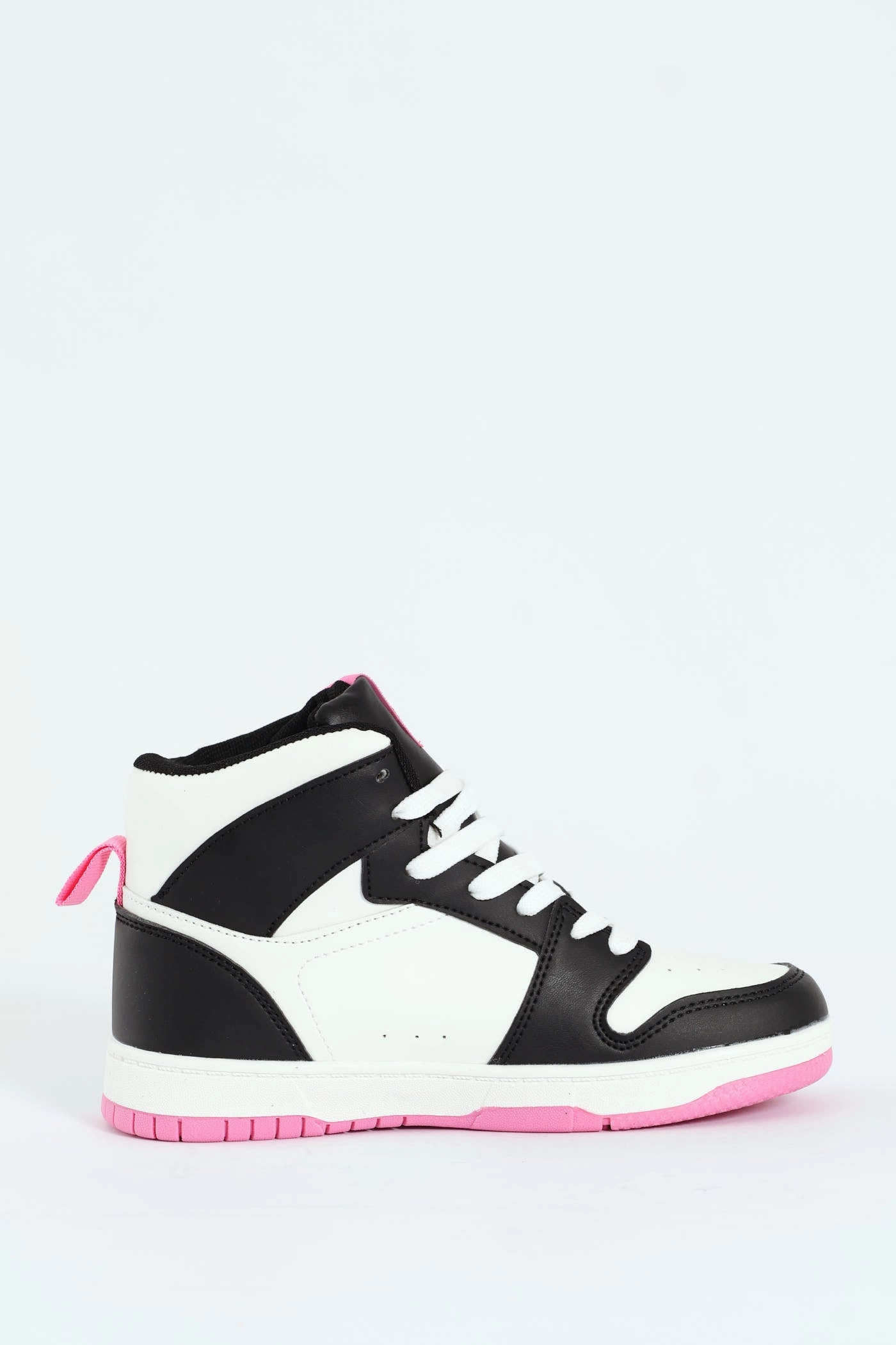 Girls Court High Top Sneaker - Black/Pink