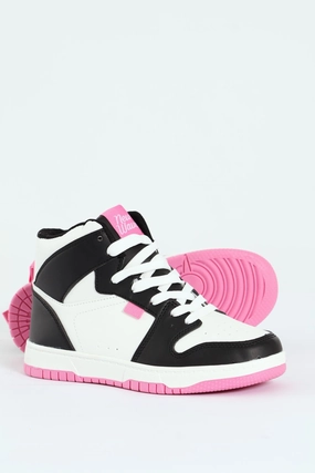 Girls Court High Top Sneaker - Black/Pink