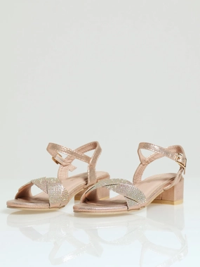 Girls Glitter Vamp Heeled Sandal - Pink