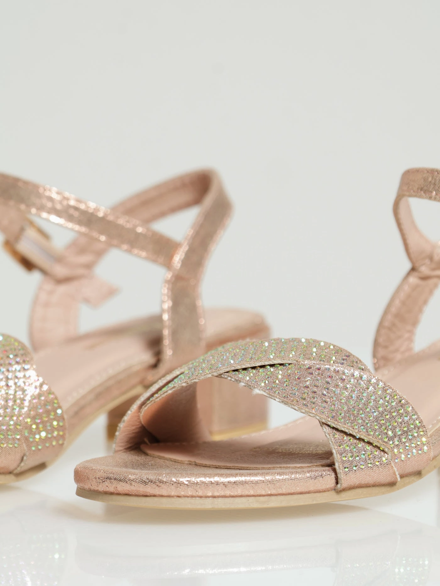 Girls Glitter Vamp Heeled Sandal - Pink