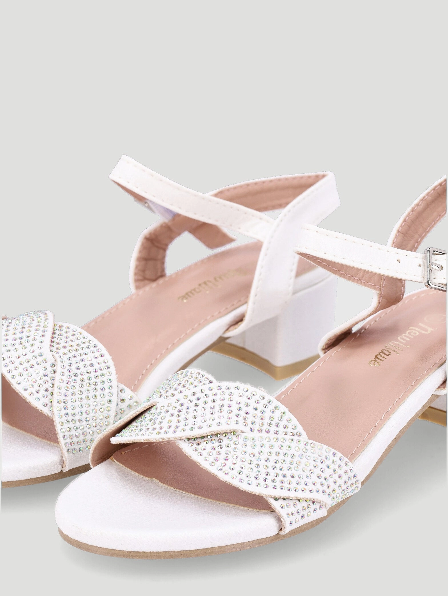 Girls Glitter Vamp Heeled Sandal - White