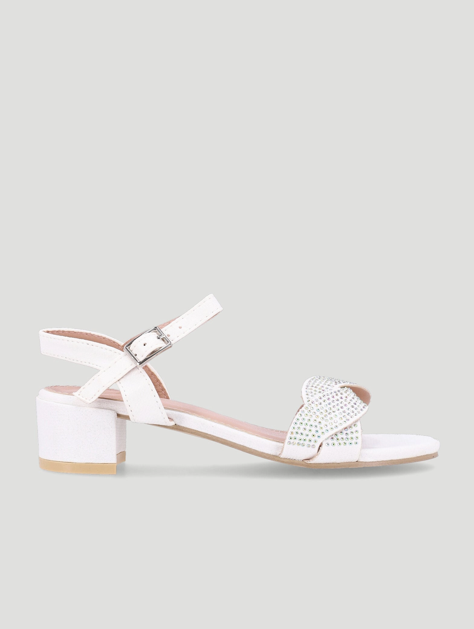 Girls Glitter Vamp Heeled Sandal - White