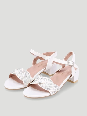 Girls Glitter Vamp Heeled Sandal - White