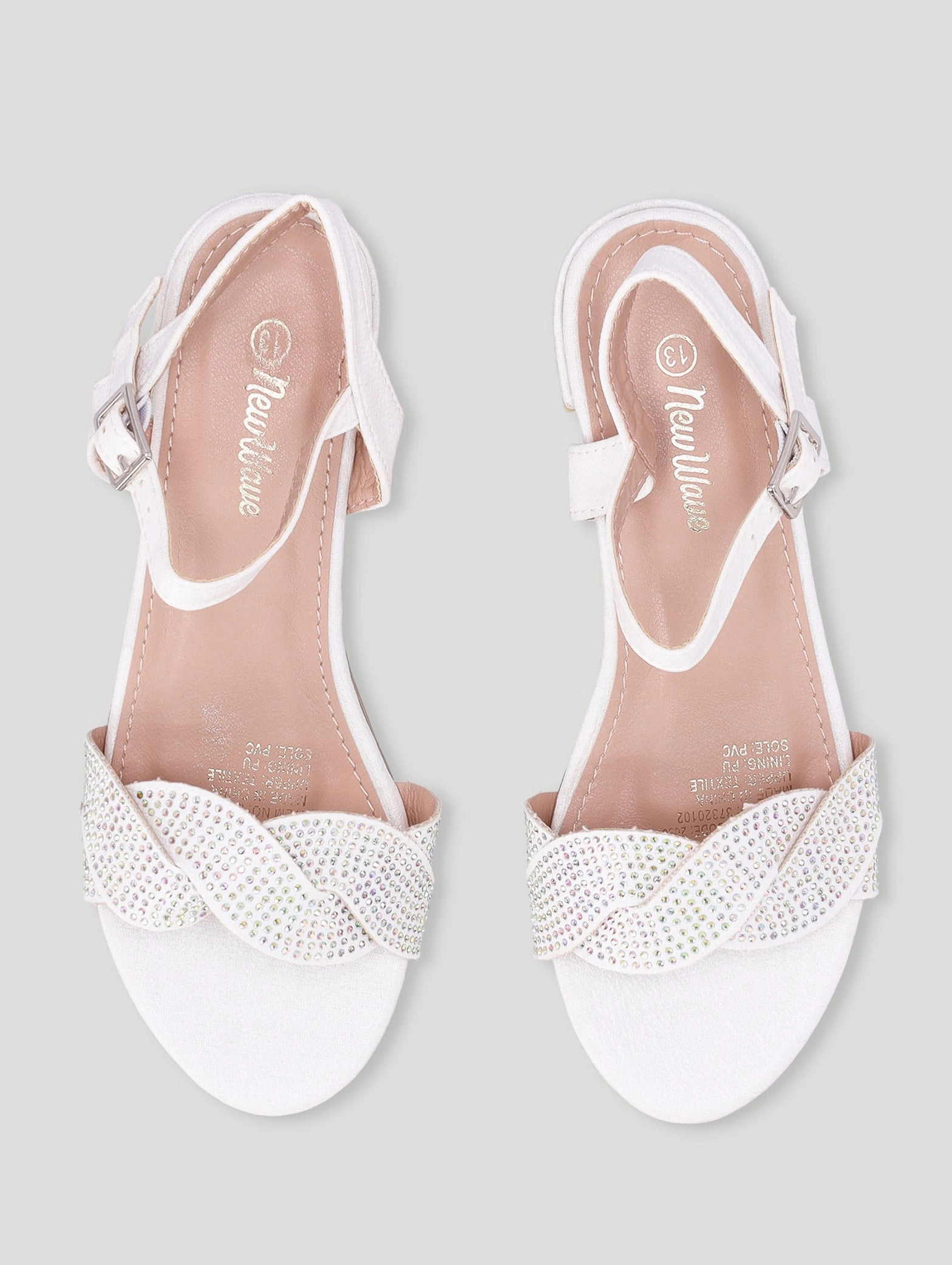 Girls Glitter Vamp Heeled Sandal - White