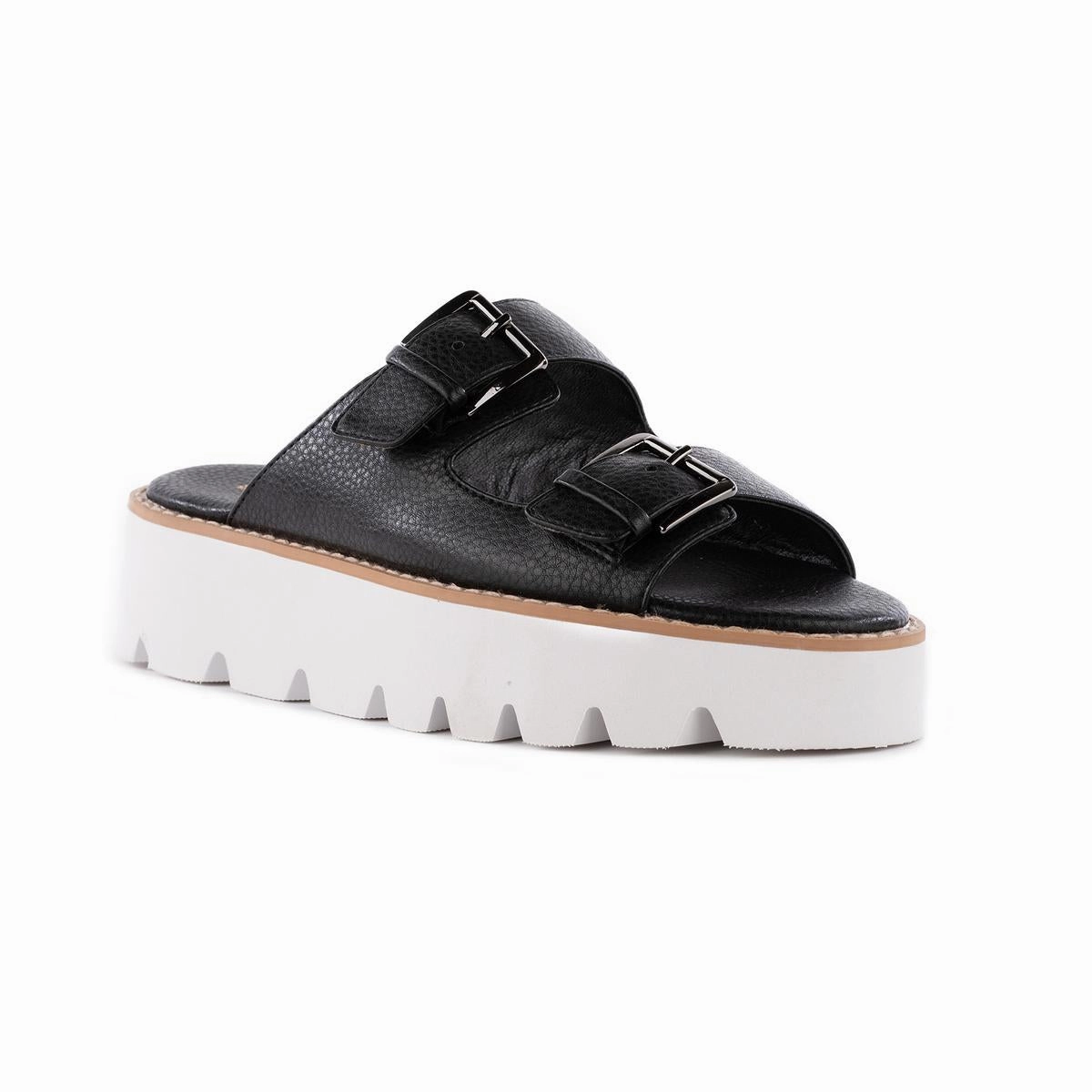 Hand To Hold Womens Buckle Faux Leather Platform Sandals