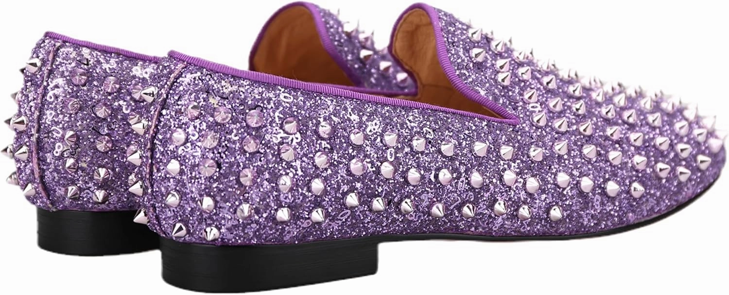 HI&HANN Toddler Boys Girls Spiked Glitter Dress Shoes Little Kid Leather Shoes Wedding Dress Shoes Slip On Loafer Flats Shoes Matching Outfits