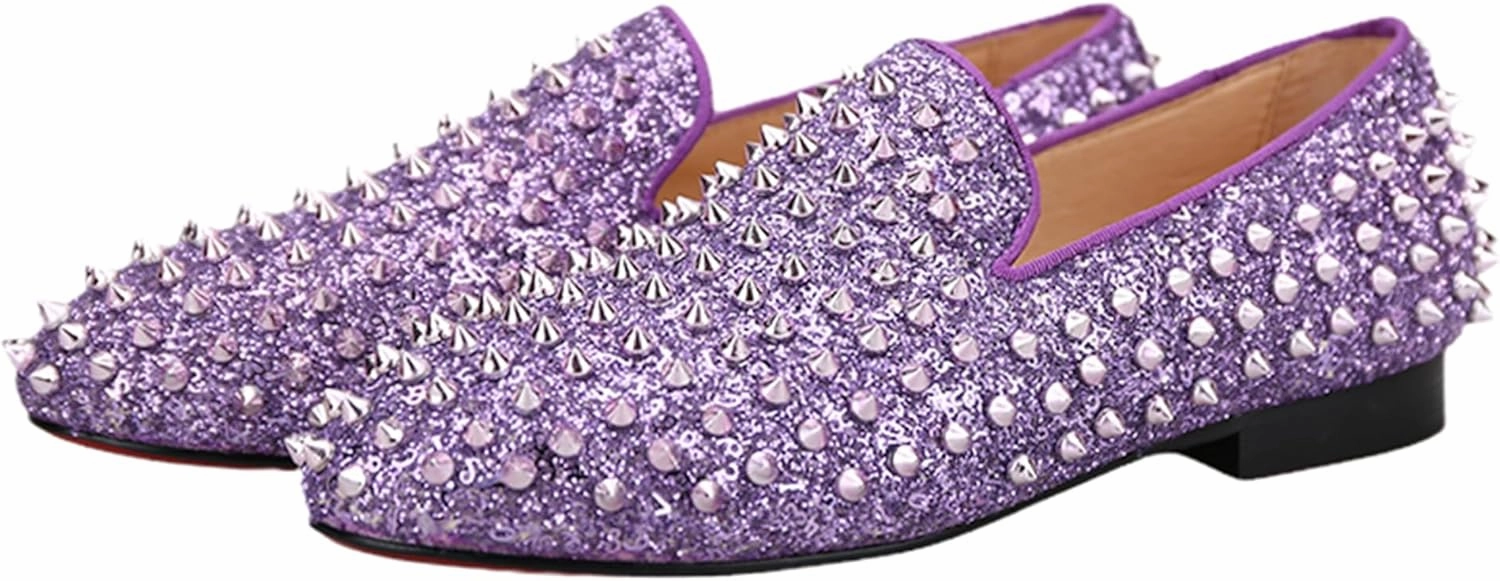 HI&HANN Toddler Boys Girls Spiked Glitter Dress Shoes Little Kid Leather Shoes Wedding Dress Shoes Slip On Loafer Flats Shoes Matching Outfits