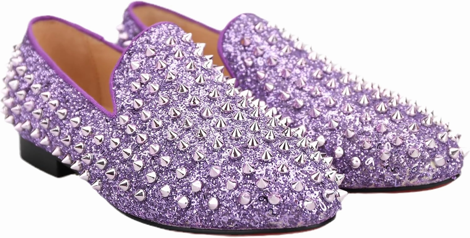 HI&HANN Toddler Boys Girls Spiked Glitter Dress Shoes Little Kid Leather Shoes Wedding Dress Shoes Slip On Loafer Flats Shoes Matching Outfits