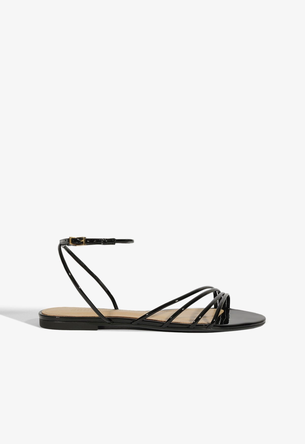 Inez Black Leather Flat Sandal