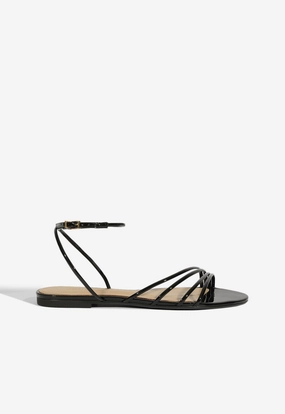 Inez Black Leather Flat Sandal