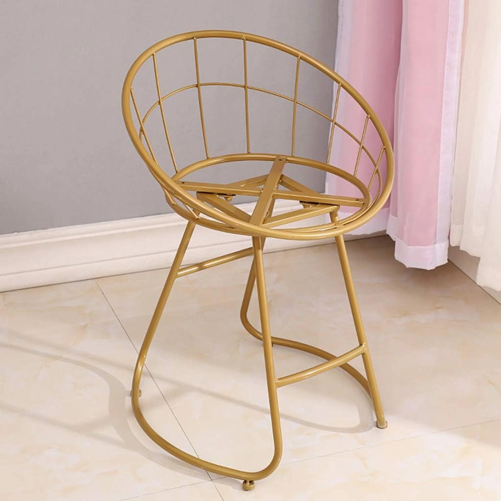 JHSLXD Schoolgirl Dressing Table Makeup Stool Creative Bedroom Metal Wrought Iron Round Stool Golden Antirust Shoe Change Stool Child Dining Chair,Black Flower