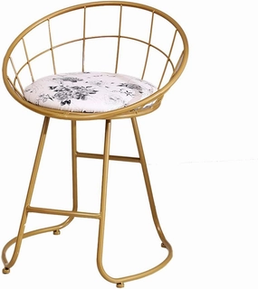 JHSLXD Schoolgirl Dressing Table Makeup Stool Creative Bedroom Metal Wrought Iron Round Stool Golden Antirust Shoe Change Stool Child Dining Chair,Black Flower