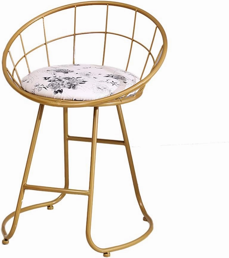 JHSLXD Schoolgirl Dressing Table Makeup Stool Creative Bedroom Metal Wrought Iron Round Stool Golden Antirust Shoe Change Stool Child Dining Chair,Black Flower