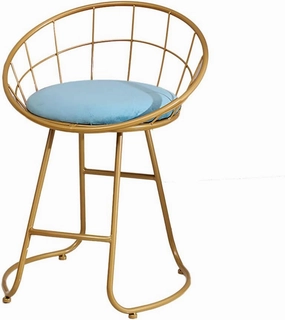 JHSLXD Schoolgirl Dressing Table Makeup Stool Creative Bedroom Metal Wrought Iron Round Stool Golden Antirust Shoe Change Stool Child Dining Chair,Blue Cloth