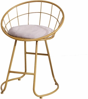 JHSLXD Schoolgirl Dressing Table Makeup Stool Creative Bedroom Metal Wrought Iron Round Stool Golden Antirust Shoe Change Stool Child Dining Chair,Grey Cloth