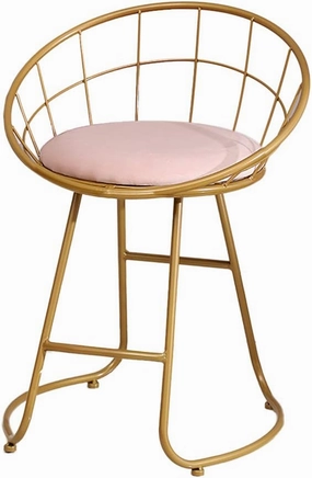 JHSLXD Schoolgirl Dressing Table Makeup Stool Creative Bedroom Metal Wrought Iron Round Stool Golden Antirust Shoe Change Stool Child Dining Chair,Pink Cloth