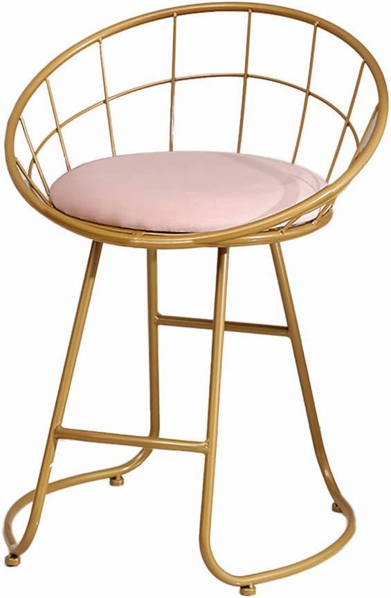 JHSLXD Schoolgirl Dressing Table Makeup Stool Creative Bedroom Metal Wrought Iron Round Stool Golden Antirust Shoe Change Stool Child Dining Chair,Pink Cloth