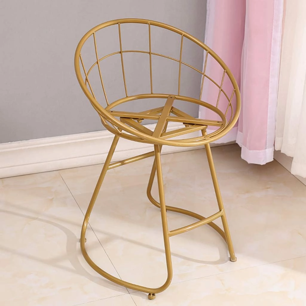 JHSLXD Schoolgirl Dressing Table Makeup Stool Creative Bedroom Metal Wrought Iron Round Stool Golden Antirust Shoe Change Stool Child Dining Chair,Purple Flower