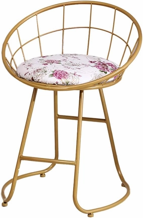 JHSLXD Schoolgirl Dressing Table Makeup Stool Creative Bedroom Metal Wrought Iron Round Stool Golden Antirust Shoe Change Stool Child Dining Chair,Purple Flower