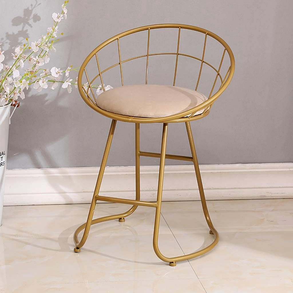 JHSLXD Schoolgirl Dressing Table Makeup Stool Creative Bedroom Metal Wrought Iron Round Stool Golden Antirust Shoe Change Stool Child Dining Chair,White Cloth