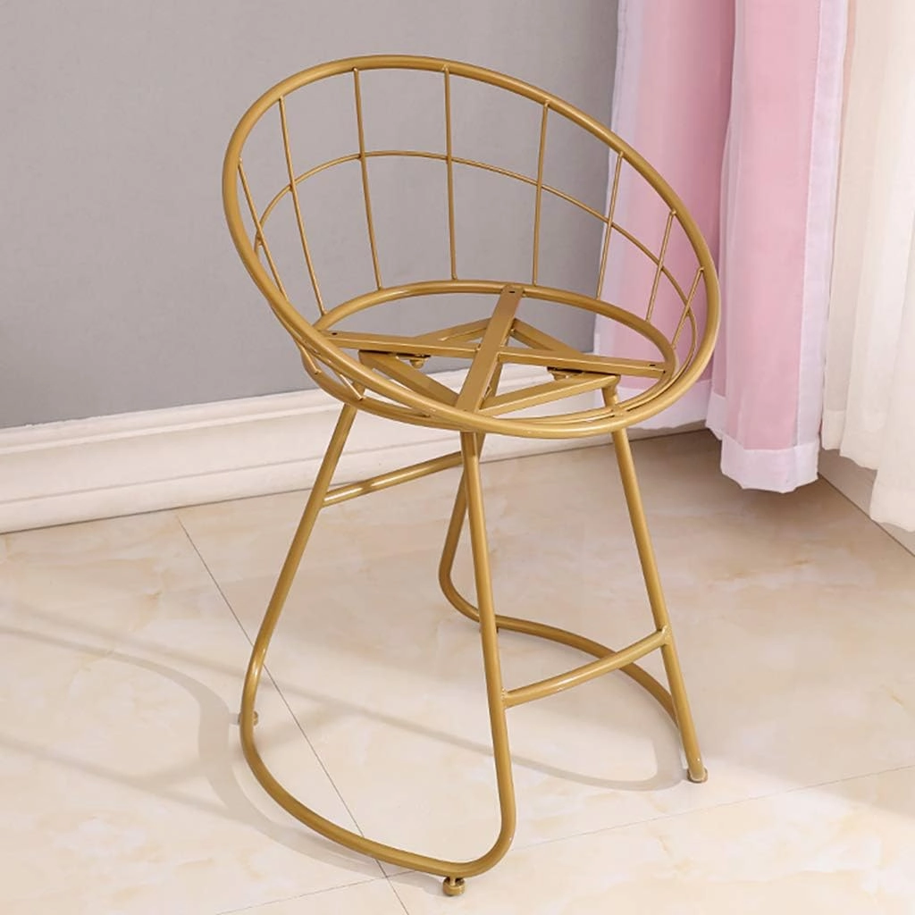 JHSLXD Schoolgirl Dressing Table Makeup Stool Creative Bedroom Metal Wrought Iron Round Stool Golden Antirust Shoe Change Stool Child Dining Chair,White Cloth