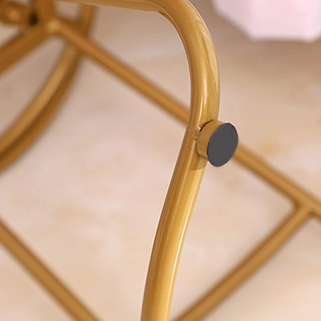 JHSLXD Schoolgirl Dressing Table Makeup Stool Creative Bedroom Metal Wrought Iron Round Stool Golden Antirust Shoe Change Stool Child Dining Chair,White Cloth