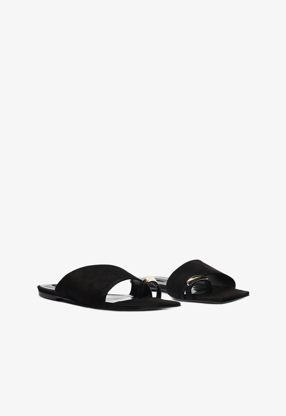 Jodie Black Leather Flat Sandal