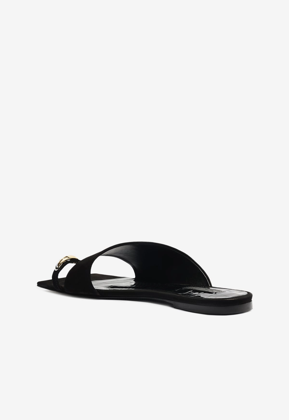 Jodie Black Leather Flat Sandal