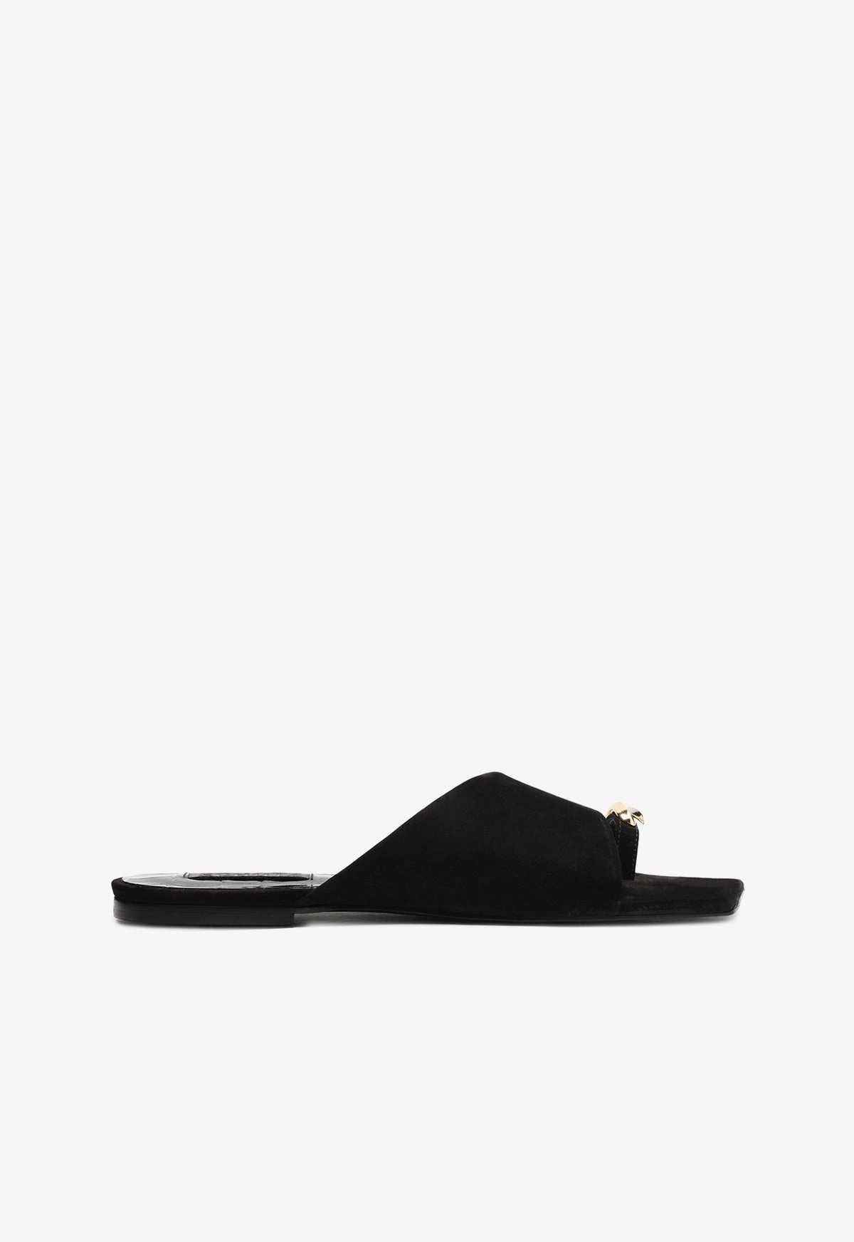Jodie Black Leather Flat Sandal