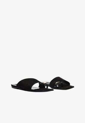 Jodie Black Leather Flat Sandal