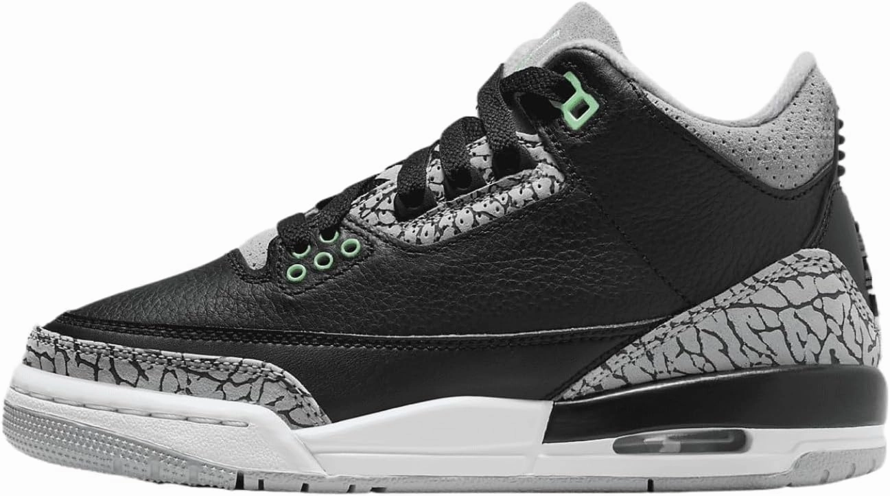 Jordan Big Kid's 3 Retro Black/Green Glow-Wolf Grey (DM0967 031) - 7