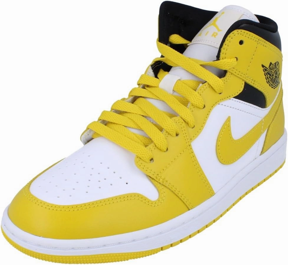 Jordan Women's 1 Mid White/Vivid Sulfur-Black (BQ6472 170) - 8.5