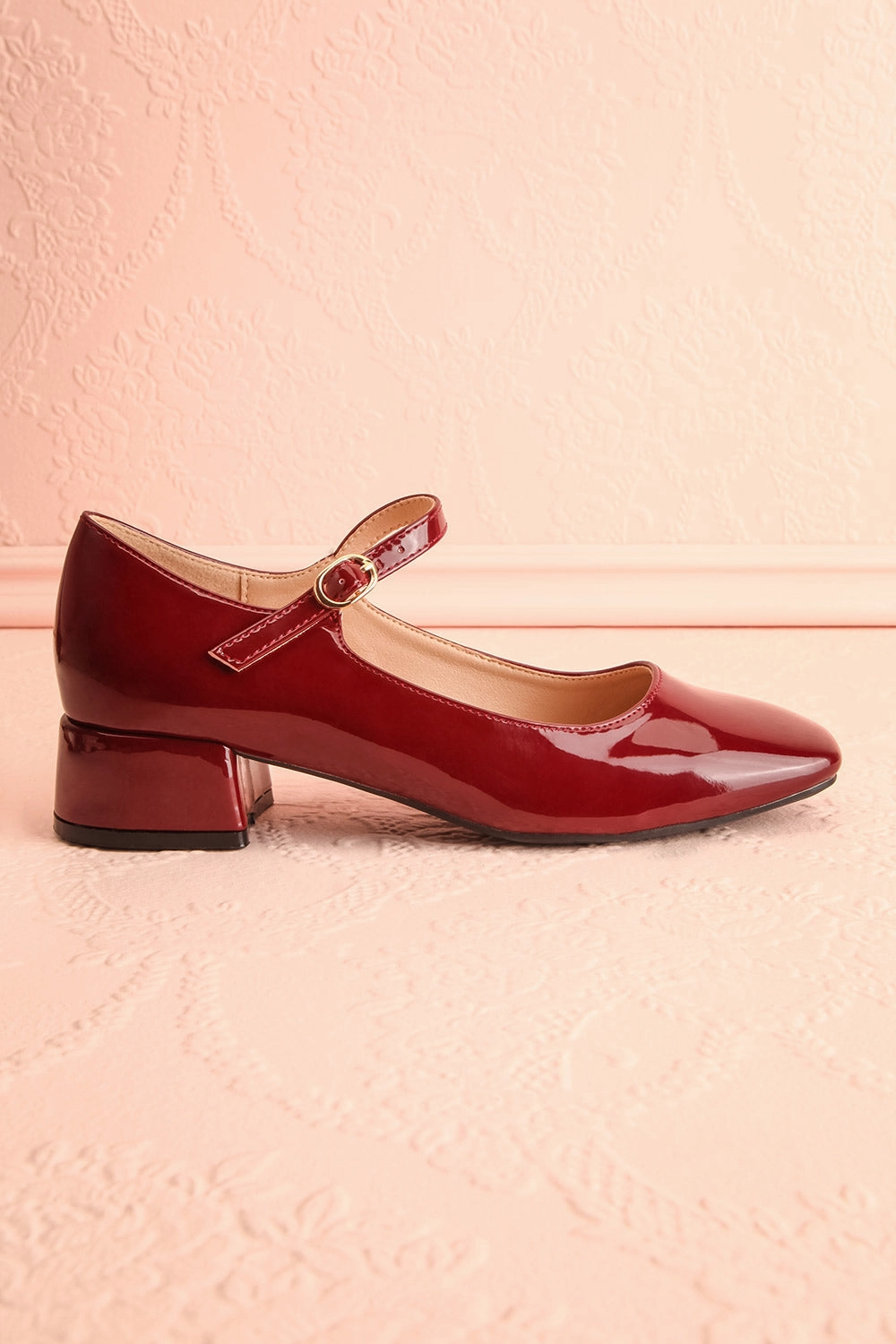 Kerati Burgundy | Square Toe Mary Jane Heels