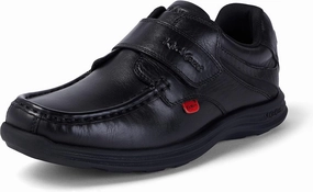 Kickers Boys Kids REASAN Strap Leather Youth Black School Shoes Size 4