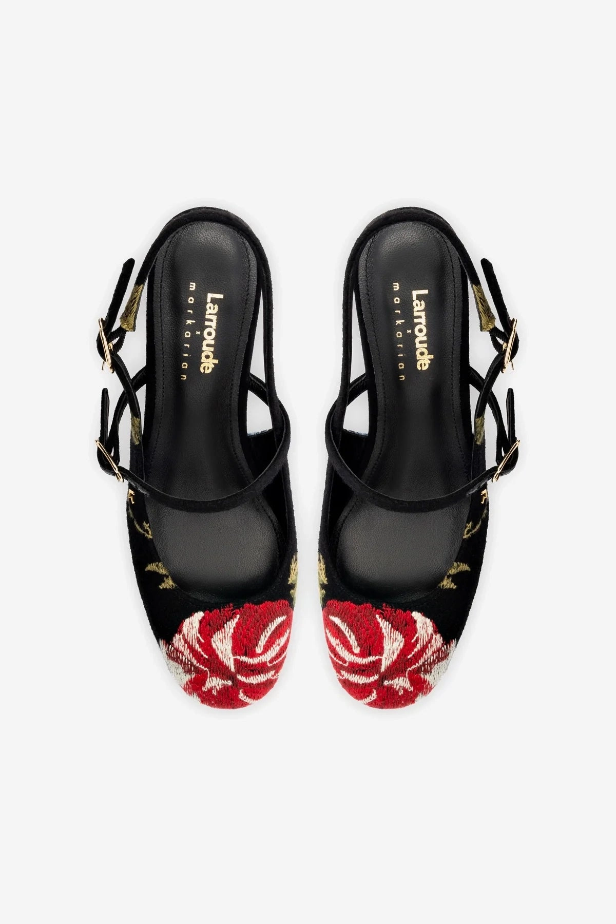 Larroud x Markarian Pump In Black Wool and Floral Embroidery