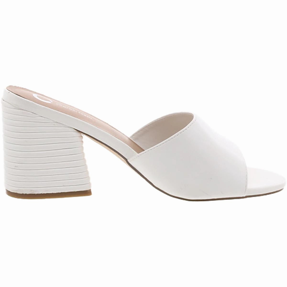 LESLEE Womens Vegan Leather Slip On Block Heel