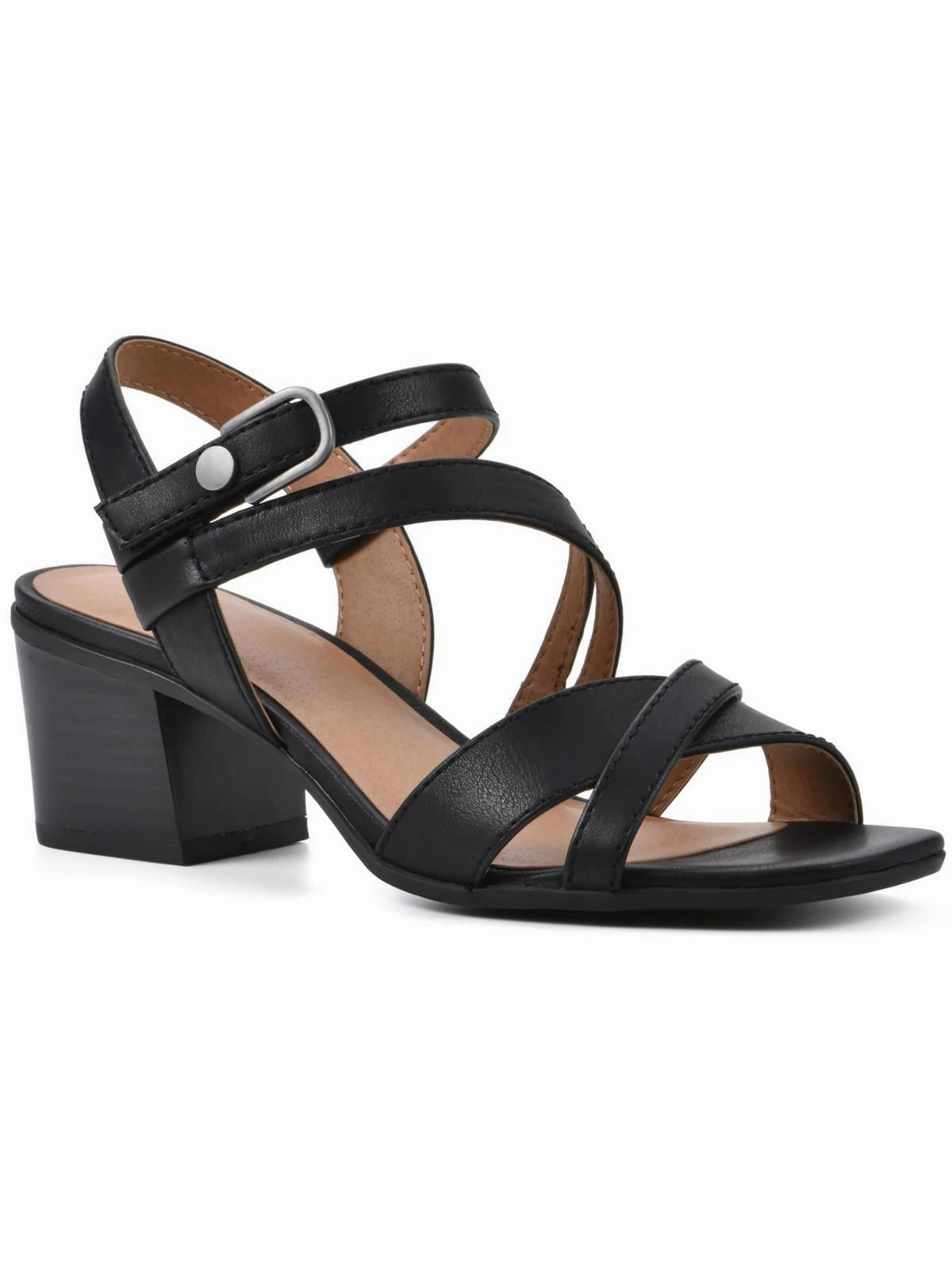 LET GO Womens Faux Leather Ankle Strap Block Heel