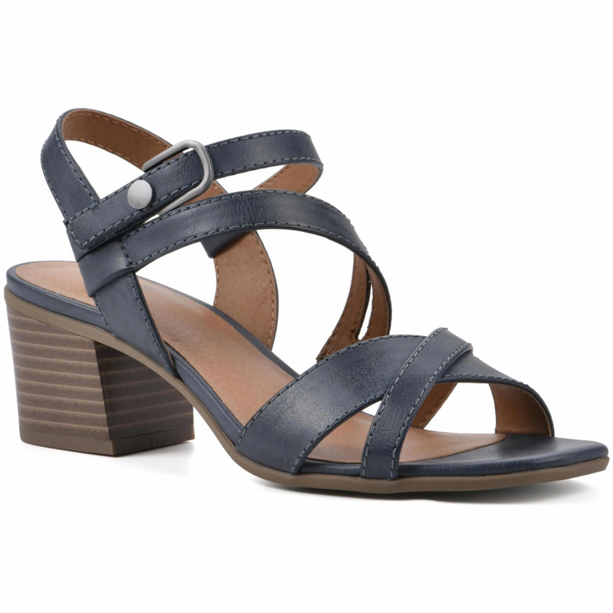 LET GO Womens Faux Leather Ankle Strap Block Heel
