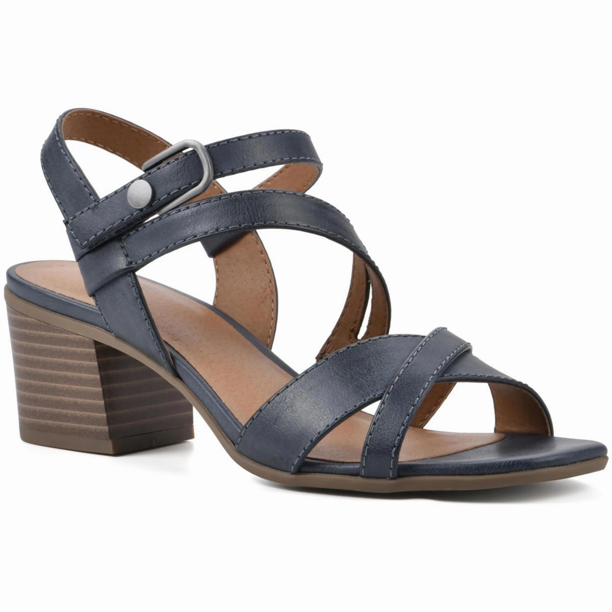 LET GO Womens Faux Leather Ankle Strap Block Heel