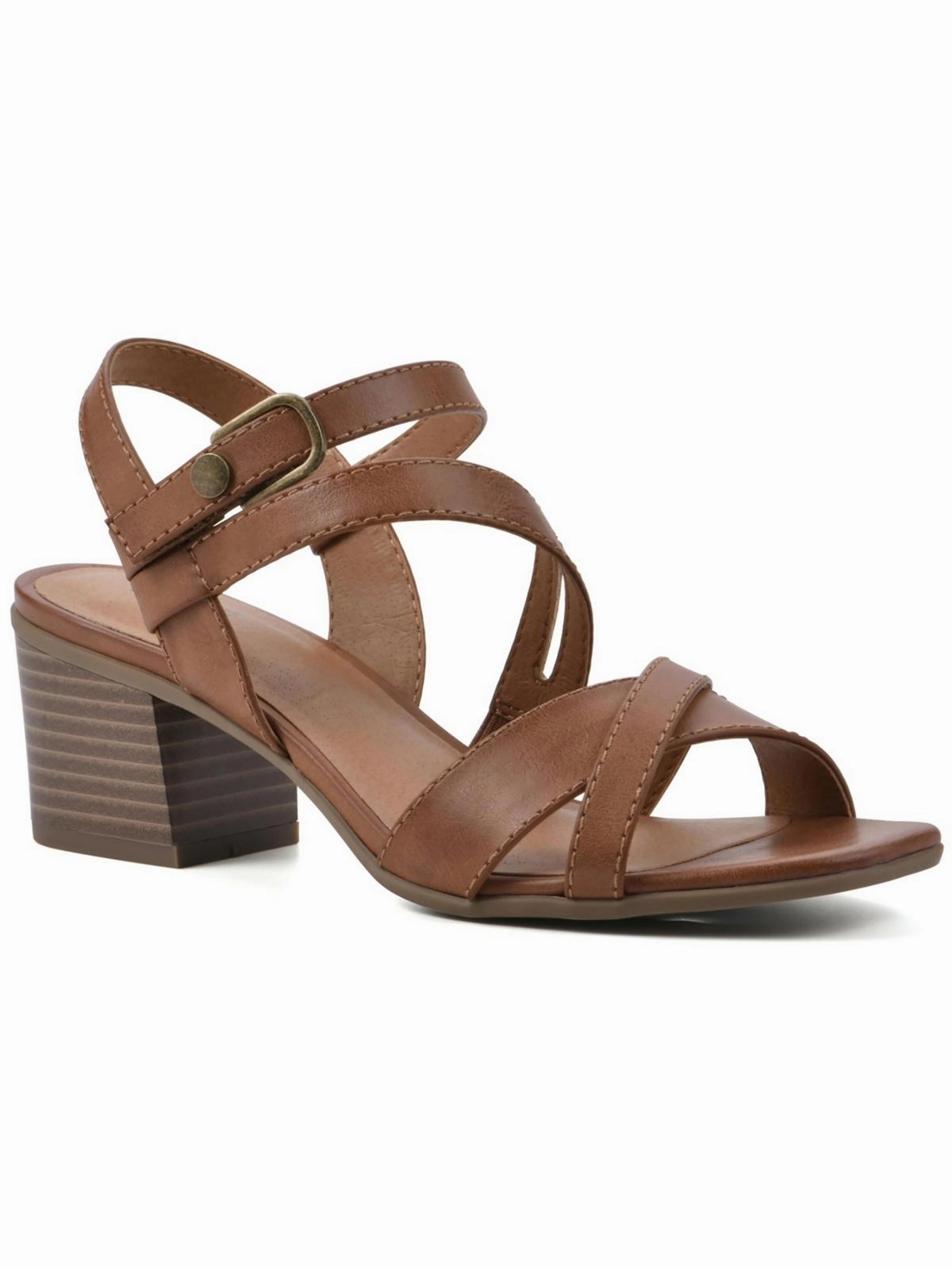 LET GO Womens Faux Leather Ankle Strap Block Heel