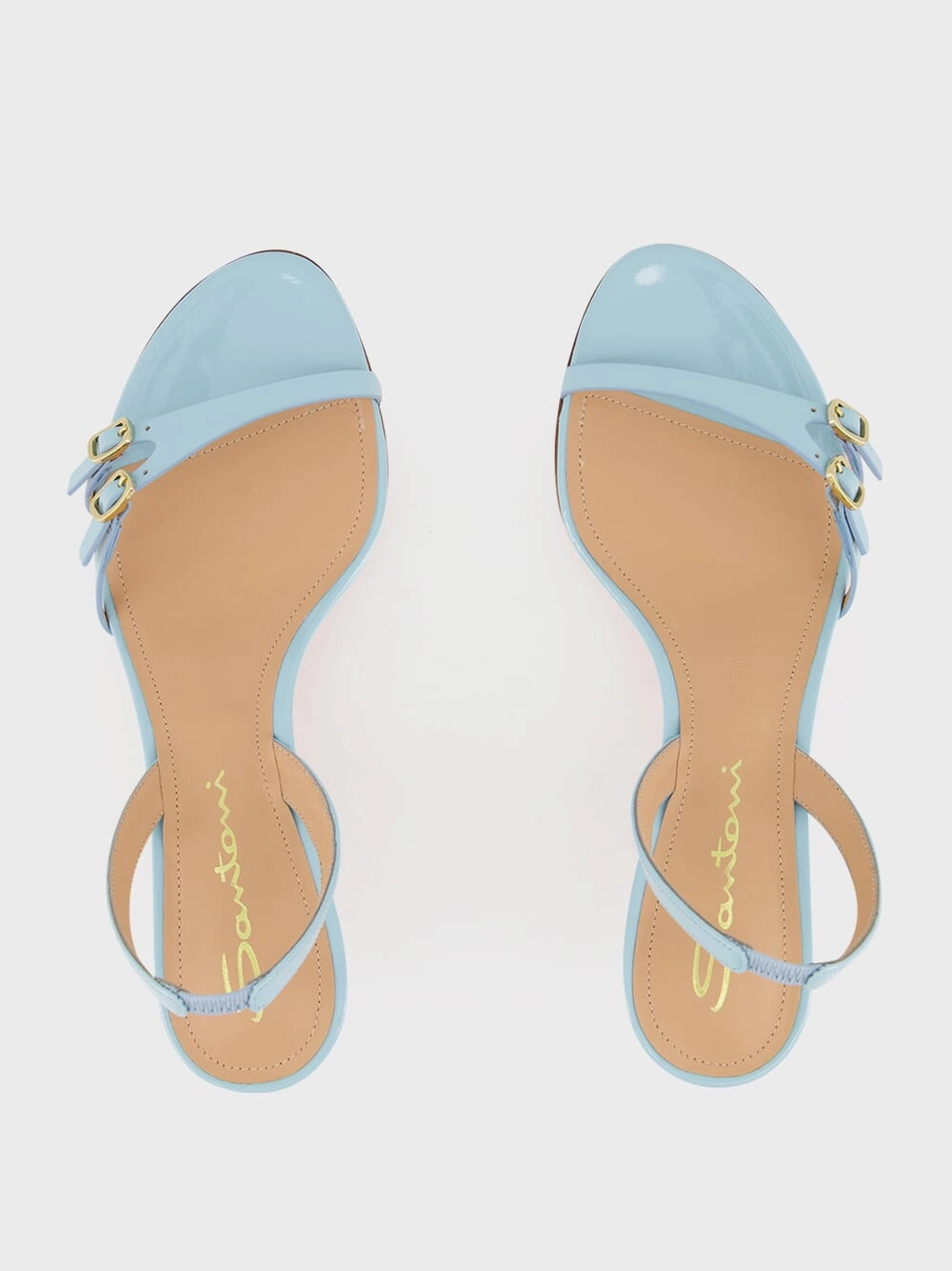 Light Blue Patent Leather Mid-Heel Sandals