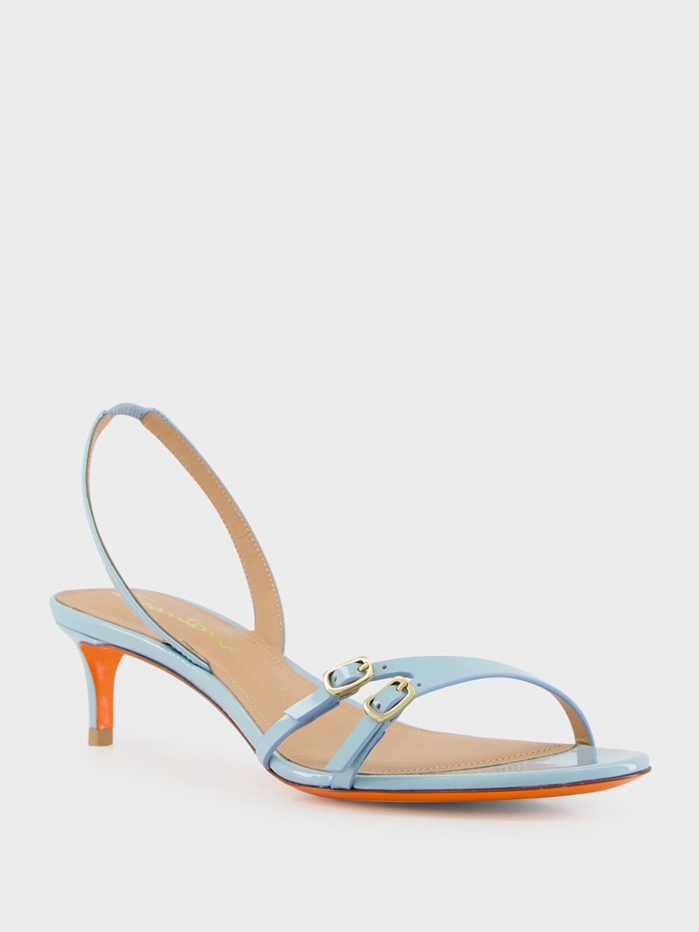 Light Blue Patent Leather Mid-Heel Sandals