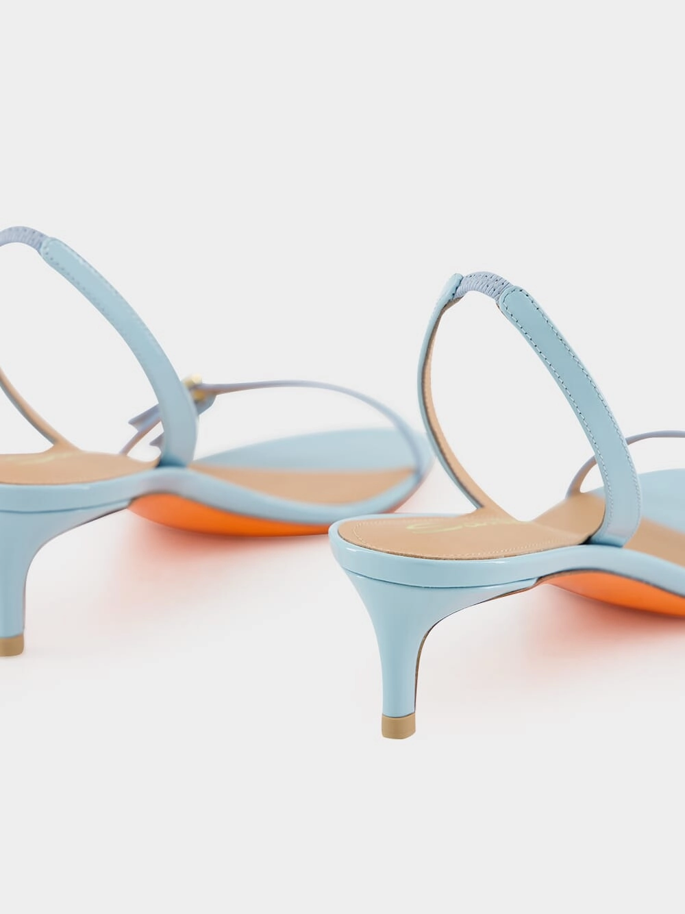 Light Blue Patent Leather Mid-Heel Sandals